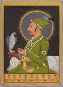 Posthumes Porträt des Mogul-Kaisers Muhammad Shah (regierte 1719-1748) mit einem Falken von Muhammad Riza i Hindi