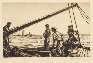 Bergungsmänner nähern sich einem torpedierten Schiff
