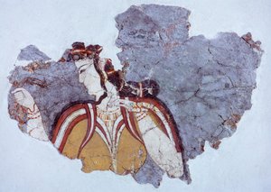 Hofdame, Fresko aus dem Palast von Mykene, Mykenische Zivilisation von Mycenaean