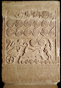 Mykenische Kunst: Grabstele aus Kalkstein mit Darstellung einer Schlacht aus Mykene. 16. Jahrhundert v. Chr. von Mycenaean