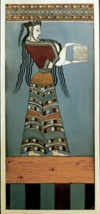 Mykenische Kunst: Eine Dame-Kurtisane von Mykene. Fresko aus Tyrins, original 13. Jahrhundert v. Chr. (Fresko) von Mycenaean Mycenaean