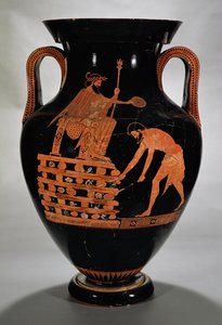 Attische rotfigurige Bauchamphore, die Kroisos auf seinem Scheiterhaufen zeigt, aus Vulci, ca. 500-490 v. Chr.
