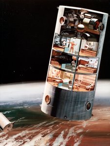 Eine futuristische Ansicht des Lebens im Weltraum, um 1970er Jahre von NASA Images