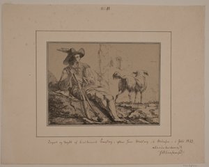 Sitzender Jäger und ein Hund von N.B. Krossing