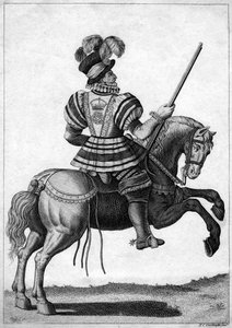 Ein Yeoman der Garde, der Königin Elisabeth I. auf einem Fortschritt begleitet