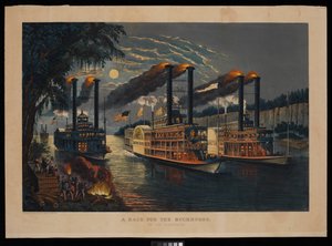 Ein Rennen um die Geweihe am Mississippi von N. and Ives J.M. (1824 95) Currier