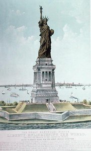 Die große Bartholdi-Statue, Freiheit erleuchtet die Welt von Currier and Ives