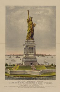 Die große Bartholdi-Statue, Freiheit erleuchtet die Welt, das Geschenk Frankreichs an das amerikanische Volk, ca. 1885 von Currier and Ives
