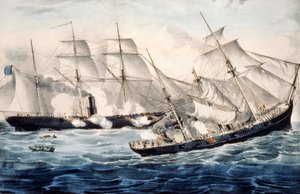 US-Kriegsschiff vor Cherbourg, Frankreich, Sonntag, 19. Juni 1864. Illustration von Currier & Ives. von N. Currier and Ives J.M.
