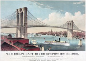 Die große East River Hängebrücke, ca. 1883 (Farblithographie)