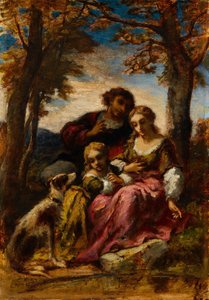 Figuren und ein Hund in einer Landschaft von Narcisse Virgile Diaz de la Peña