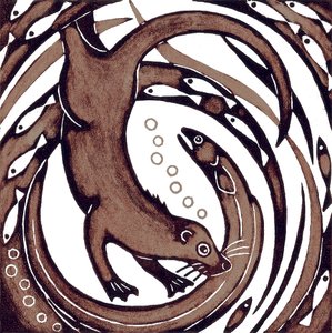 Otter mit Aal von Nat Morley