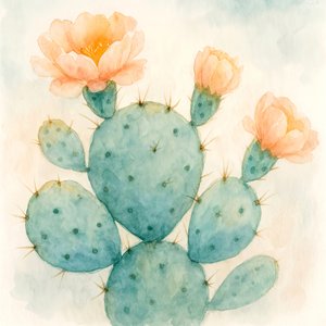 Blühender Aquarellkaktus