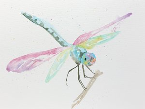Libellen auf einem Ast in Pastellfarben von Natalie Bruns