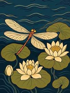 Libelle Wasserlilien Teich von Natalie Bruns