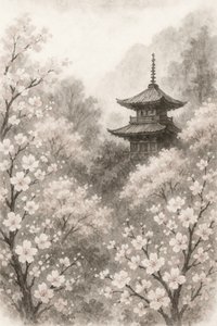 Japanische Pagode Kirschblüten
