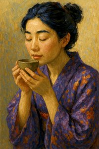 Japanische Frau genießt Tee