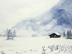 Neblige Berghütte