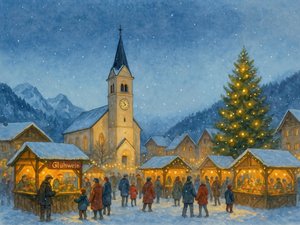 Verschneites Dorf Weihnachtsmarkt von Natalie Bruns