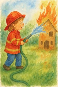 Junger Feuerwehrmann beim Spielen