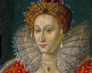 Detail eines Miniatur-Ölgemäldeporträts von Königin Elizabeth I. von England und Irland von Nathan Benn