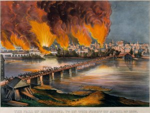 Der Fall von Richmond, Virginia, in der Nacht des 2. April 1865 von Currier and Ives