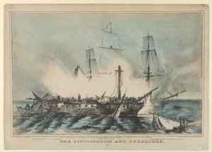 Die Constitution und Guerriere - Kampf am 19. August 1812, 1848 von Nathaniel Currier
