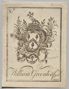 Exlibris: Wappen mit der Inschrift William Greenleaf Jun.r von Nathaniel Hurd
