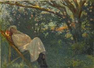 Dame in Pink auf einer Chaiselongue