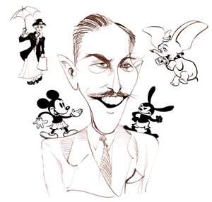 Walt Disney, amerikanischer Filmproduzent, Geschäftsmagnat, Cartoonist und Animator; karikiert mit Mary Poppins von Neale Osborne