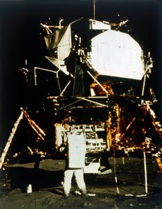 Buzz Aldrin neben dem Mondmodul auf der Mondoberfläche, Apollo II Mission