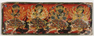 Ein Manuskriptdeckel, der Devi als die Acht Mütter darstellt