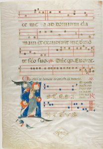 Heiliger mit Nimbus in einer verzierten Initiale "I" aus einem Antiphonar von Neri da Rimini
