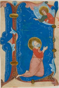 Betender Heiliger (Moses?) mit Christus in einer verzierten Initiale "L", aus einem Chorbuch