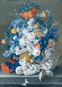 Blumenstück mit Früchten, Vogelnest und Schmetterlingen