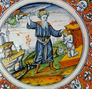 Schale mit der Darstellung der Opferung Isaaks, 16. Jahrhundert von Nessus Painter