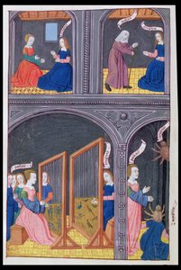 Arachne fordert Pallas heraus und wird zur Spinne, aus Metamorphosen 6 von Ovid, 1479