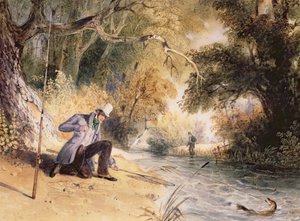 Hechtangeln, einen Hecht landen, ca. 1839