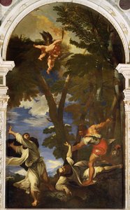 St. Peter Martyr von angeheuerten Attentätern erstochen (Kopie des Gemäldes von Tizian, das im Feuer der Rosenkranzkapelle verloren ging)