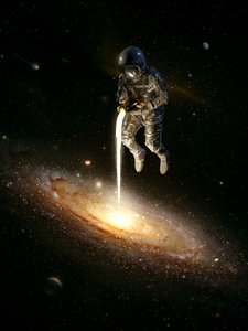 Astronaut füttert Galaxie