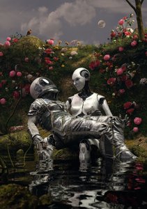 Mondbeschienene Roboterumarmung