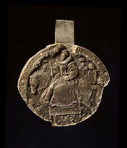 Abdruck von der Rückseite des zweiten großen Siegels von Königin Elisabeth I. (Wachs)