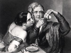 Die Zukunft aus dem Kaffeesatz lesen, gestochen von Charles William Sharpe (1818-99)