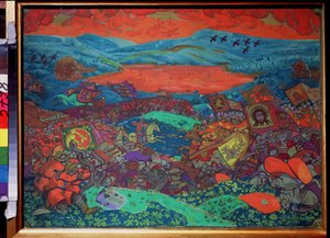 Die Schlacht von Kerjenets (inspiriert von der Oper Die Legende von der unsichtbaren Stadt Kitesch und der Jungfrau Fevronia von Nikolai Rimski-Korsakow) von Nicholas Roerich