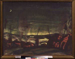 Das Polowetzer Lager bei Nacht. Bühnenbildentwurf für die Oper "Fürst Igor" von Alexander Borodin