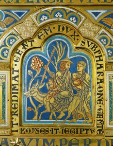 Moses kehrt mit seiner Frau Zippora und zwei Söhnen nach Ägypten zurück von Nicholas of Verdun