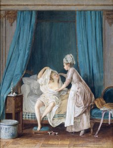Dame steigt aus dem Bett, 1776 von Niclas II Lafrensen