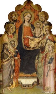 Die Madonna und das Kind auf dem Thron mit den Heiligen Johannes dem Täufer, Petrus, Maria Magdalena, Paulus und Stephanus, einer weiblichen Märtyrerin und Engeln von Nicolò di Pietro