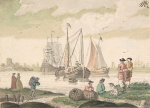 Meereslandschaft mit sieben Figuren und einem Hund, 1733-93
