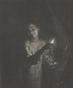 Junge Frau hält eine Kerze in einem Schlafzimmer, 1690-1715